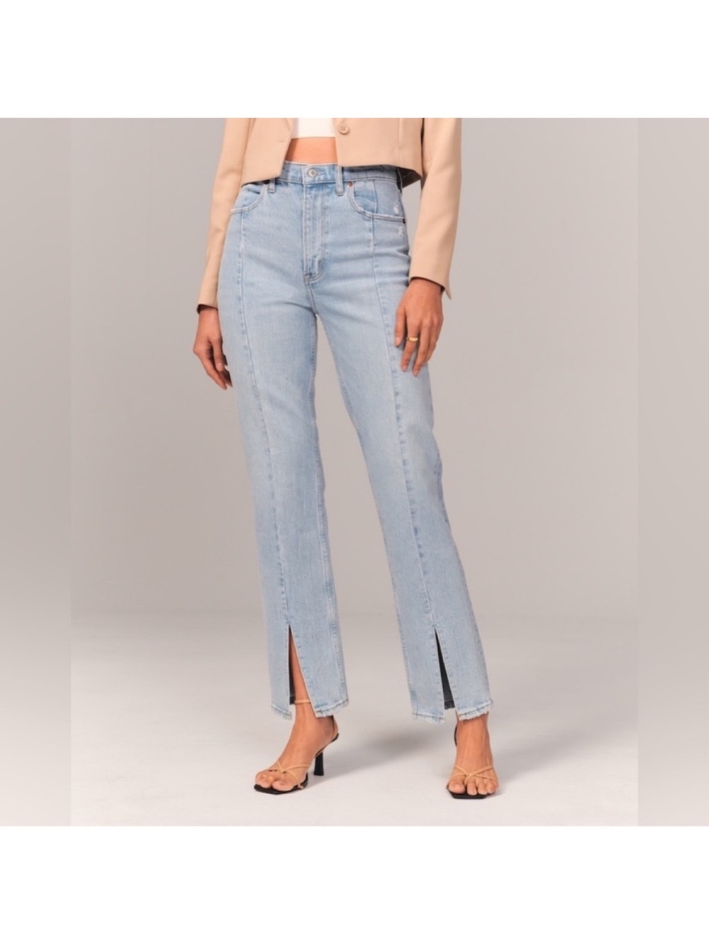 Abercrombie & Fitch Light Blue Straight-Leg Jeans with Front Slits